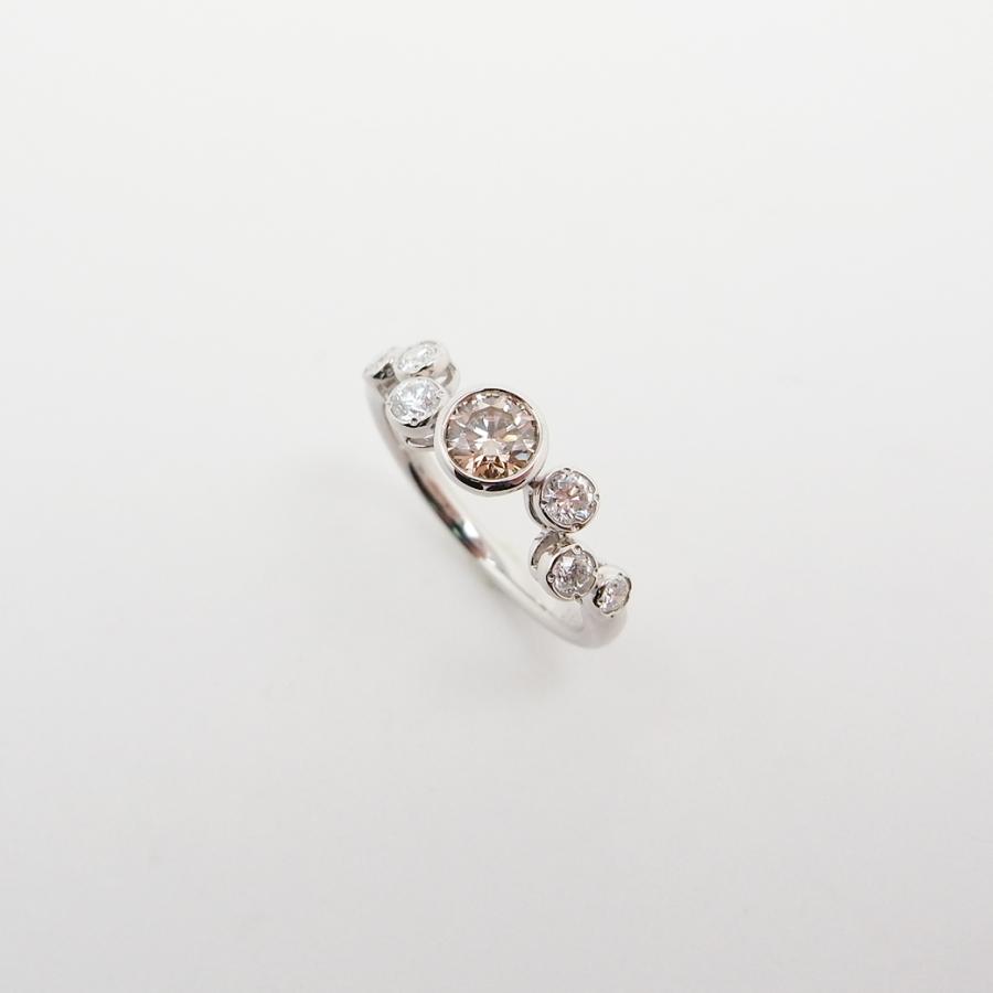 カシケイ ベゼル リング ブラウンダイヤモンド ダイヤモンド 0.38ct 0.20ct 10号 Pt900 SAランク