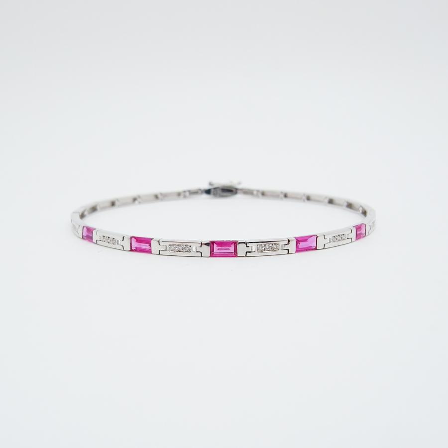 ルビー ダイヤモンド ブレスレット 0.84ct 0.06ct 18.5cm K18WG ソーティング 付き SAランク