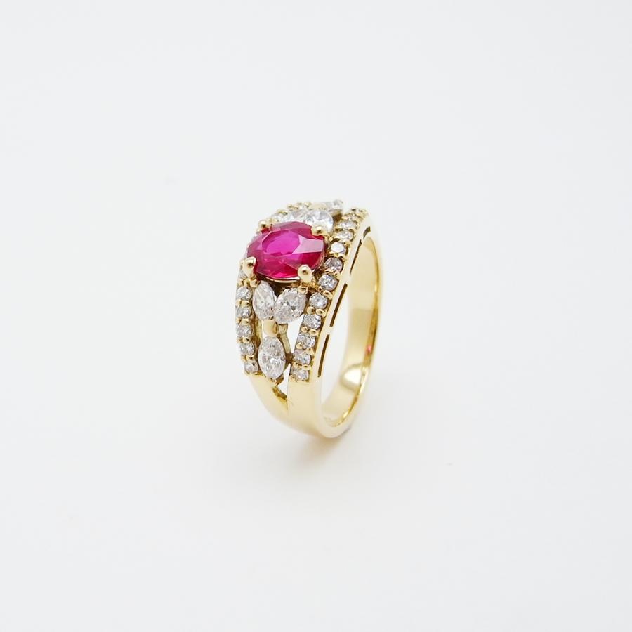 ビルマ産 ルビー ダイヤモンド リング 0.963ct 0.78ct 11号 K18YG 鑑別 