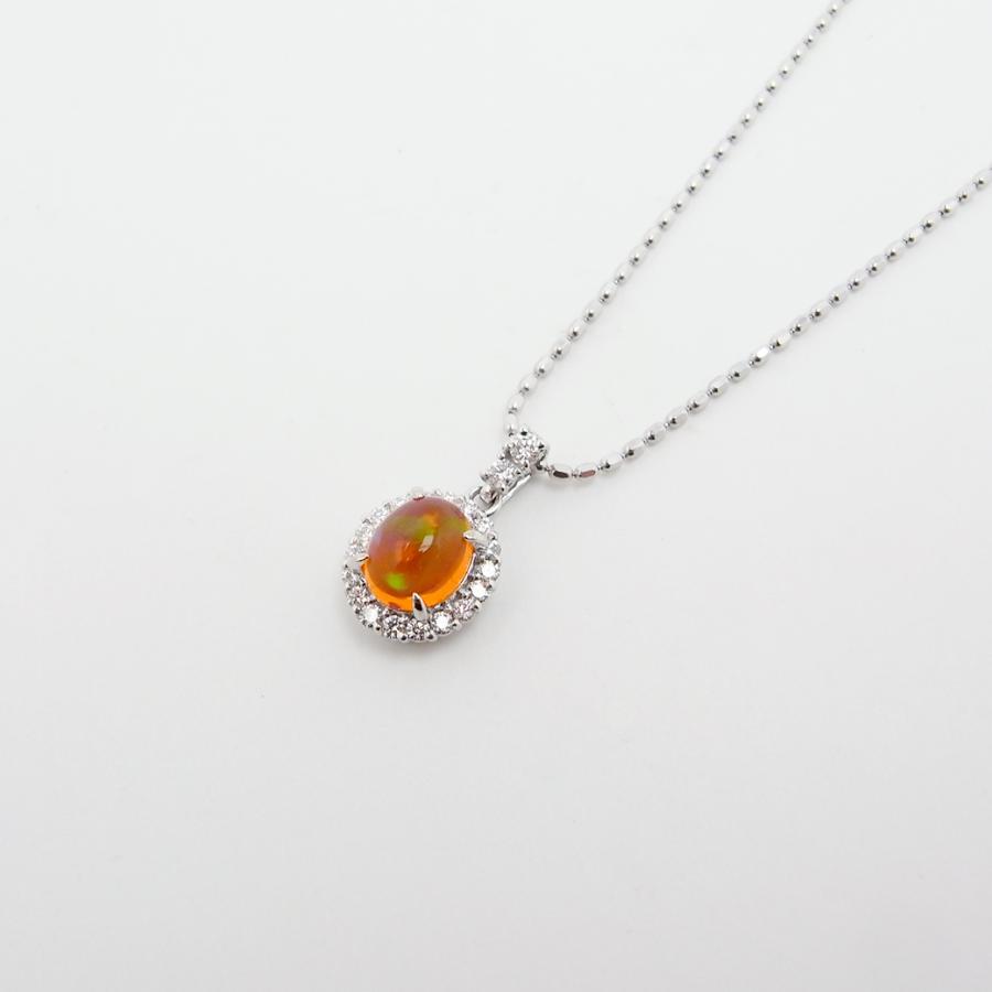 ファイアオパール ダイヤモンド ペンダント ネックレス 1.14ct 0.31ct