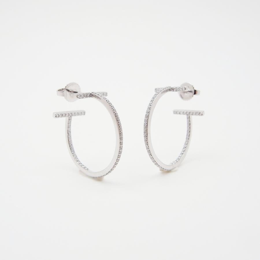 ティファニー[片耳]ダイヤモンドフープピアス Tiffany T ティファニー ダイヤモンド フープ ピアス ミディアム 0.41