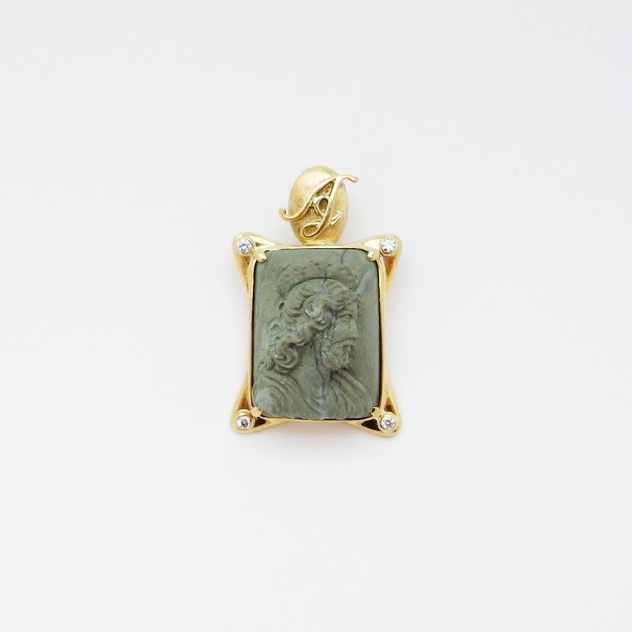 ラーヴァカメオ ダイヤモンド ペンダント 0.08ct 750YG 新品仕上げ SA