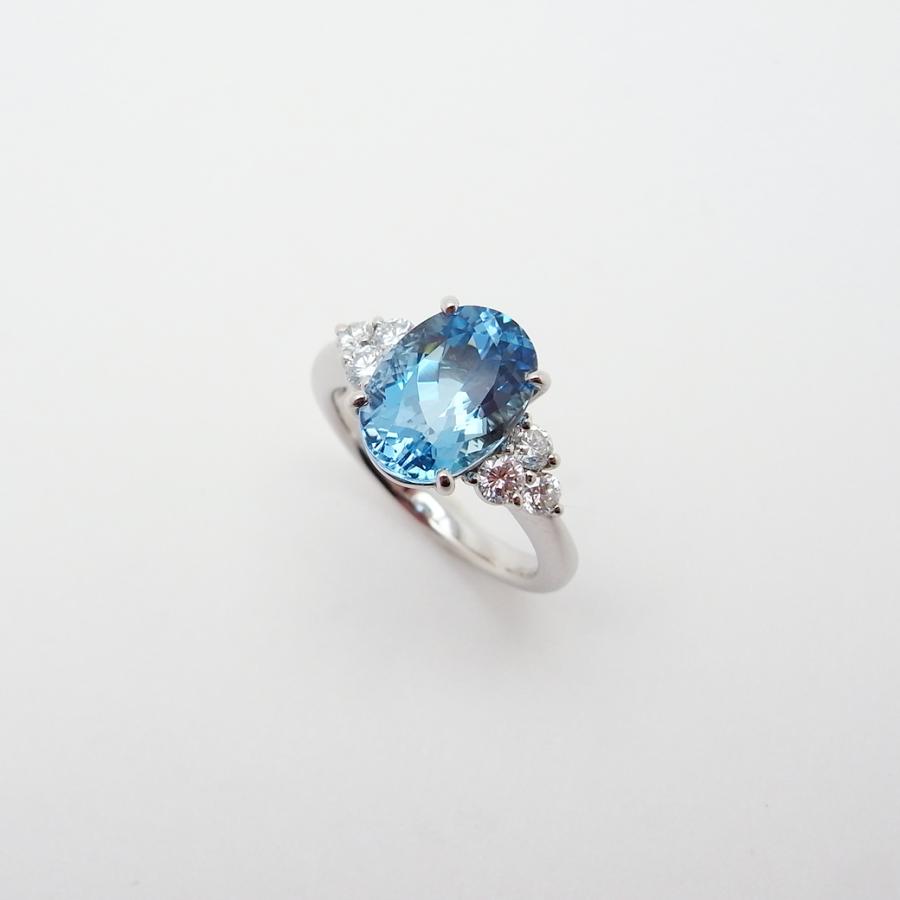 サンタマリア カラー アクアマリン ダイヤモンド リング 10号 2.85ct 0.35ct Pt900 ソーティング 付き 新品仕上げ Sランク_2