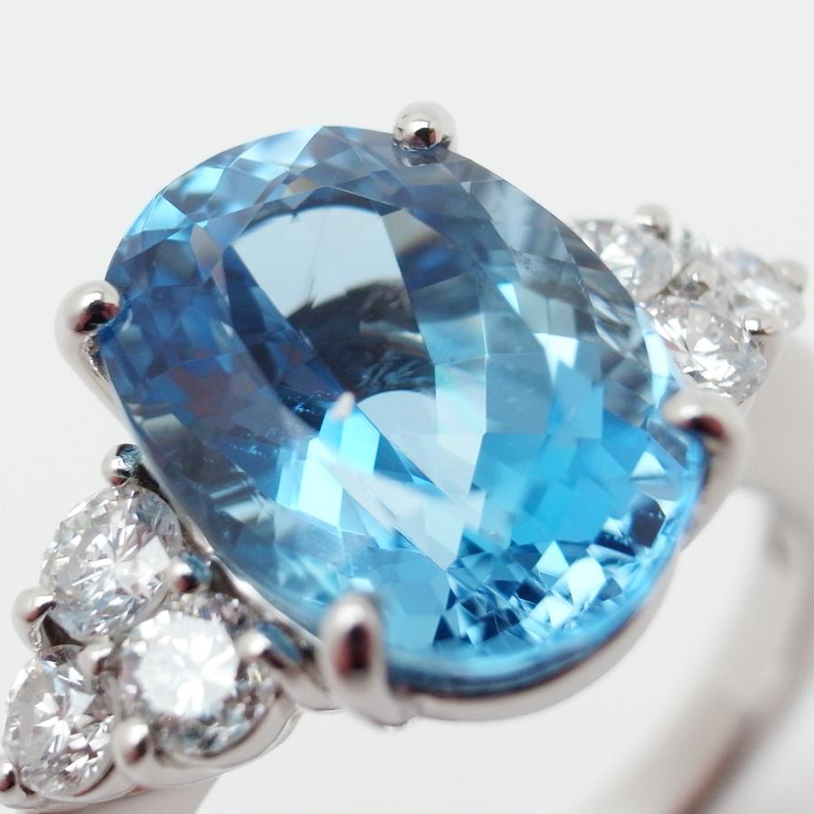 サンタマリア カラー アクアマリン ダイヤモンド リング 10号 2.85ct 0.35ct Pt900 ソーティング 付き 新品仕上げ Sランク_4