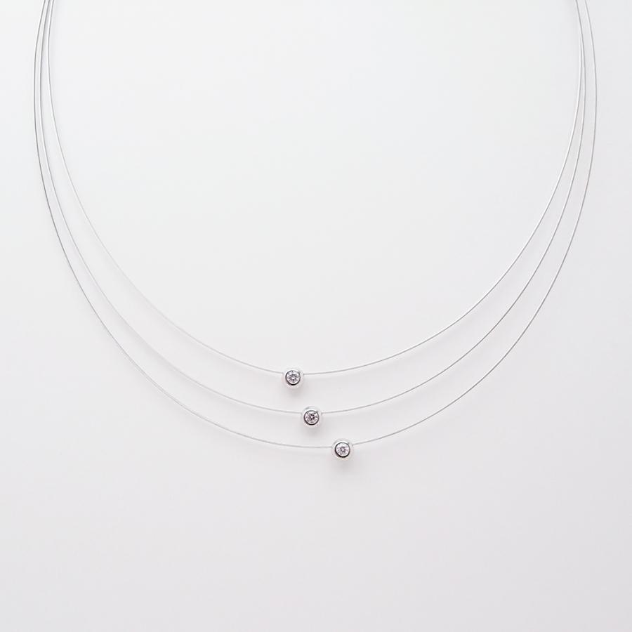 ダイヤモンド 3連 オメガネックレス 39cm 0.15ct K18WG SAランク 
