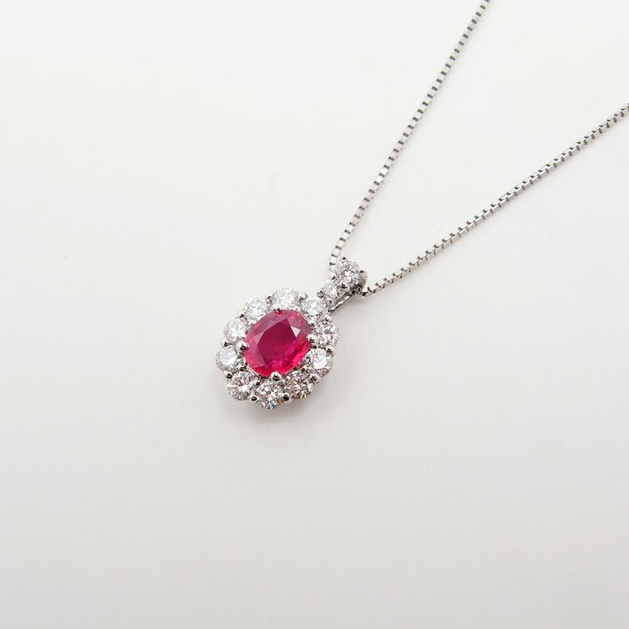 非加熱 ルビー ダイヤモンド ペンダント ネックレス 0.58ct 0.54ct
