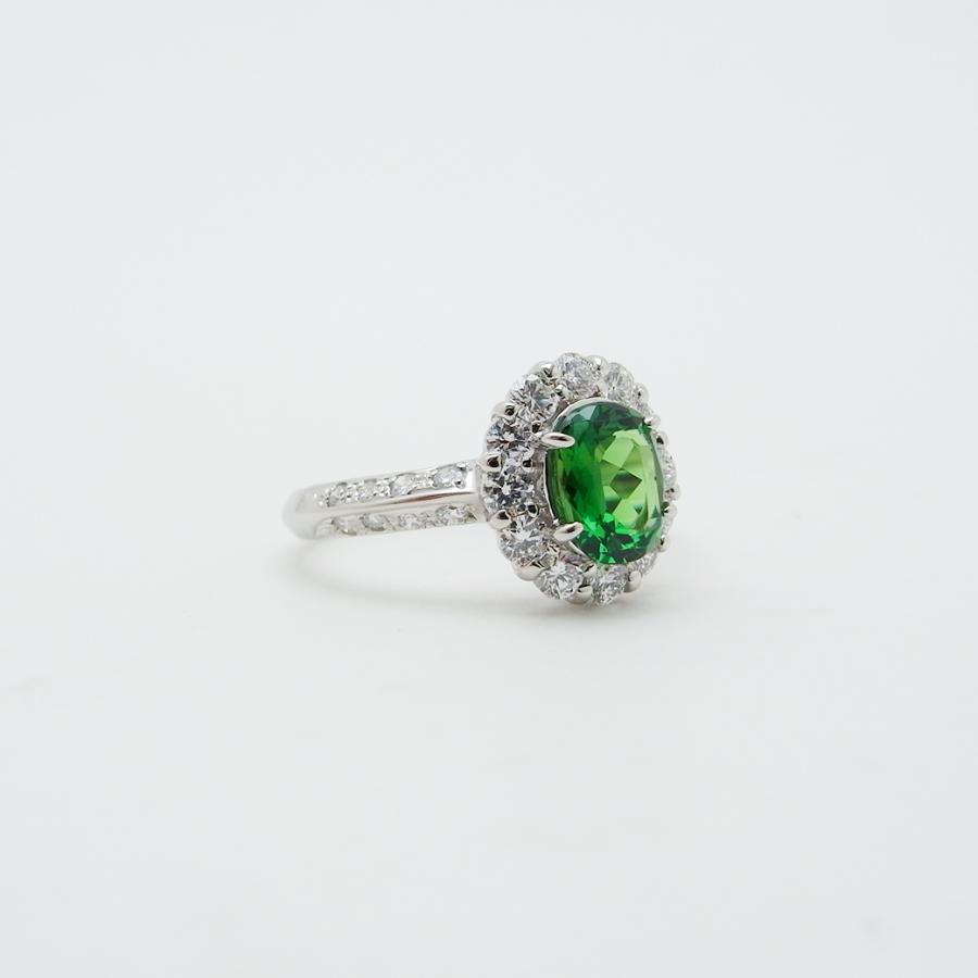 グリーングロッシュラーガーネット ダイヤモンド リング 11号 0.93ct 