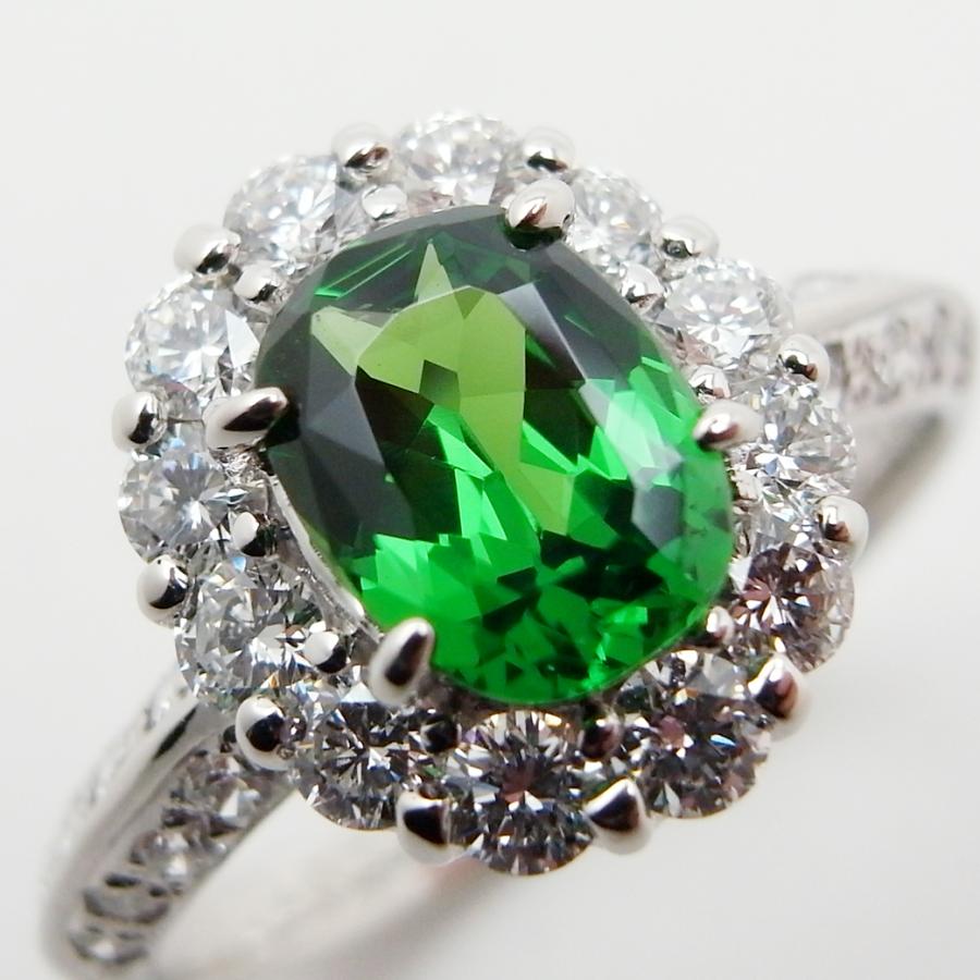 グリーングロッシュラーガーネット ダイヤモンド リング 11号 0.93ct 