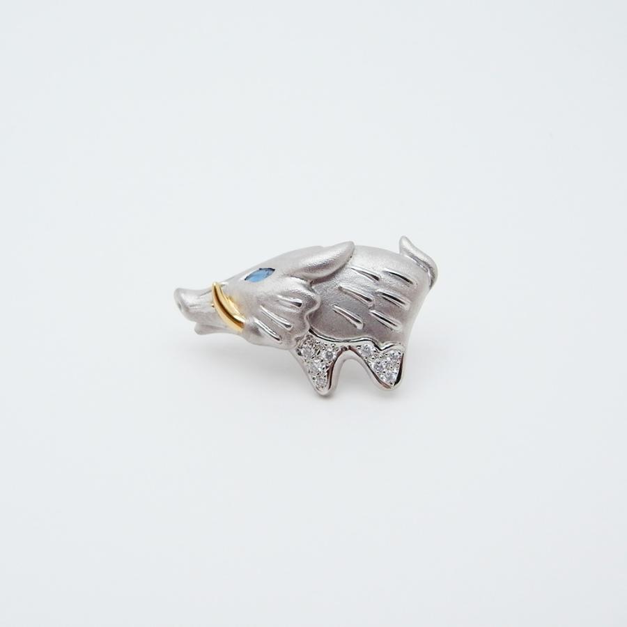 イノシシ モチーフ サファイア ダイヤモンド ピンブローチ 0.09ct