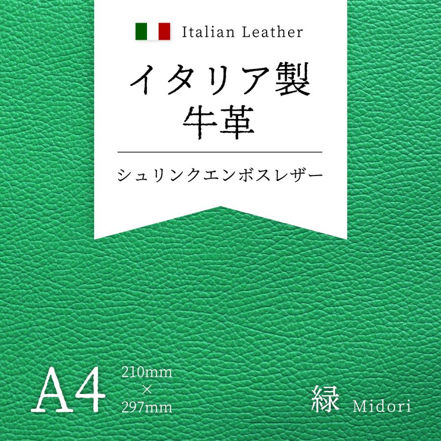 牛革 イタリア製 本革 シュリンク エンボスレザー 緑 A4 材料 レザー