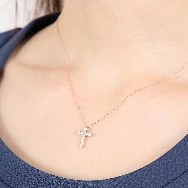 18金ネックレス レディース ペンダント k18 ダイヤモンド 一粒 K18PG クロス 10石 0.3ct 爆買い クリスマスの画像