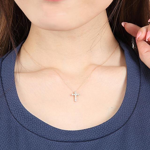 18金ネックレス レディース ペンダント k18 ダイヤモンド 一粒 K18PG クロス 10石 0.3ct 爆買い クリスマスの画像