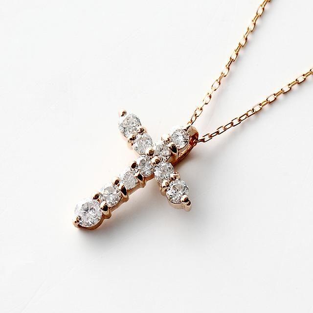 18金ネックレス レディース ペンダント k18 ダイヤモンド 一粒 K18PG クロス 10石 0.3ct 爆買い クリスマスの画像