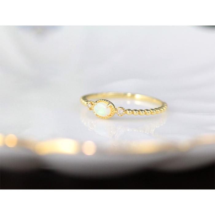 リング レディース オパール 指輪 ピンキーリング ダイヤモンド K10 10
