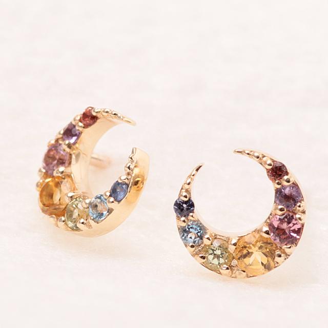 10金ピアス 三日月 月 ムーン レディース 誕生石 天然石 ゴールド 爆