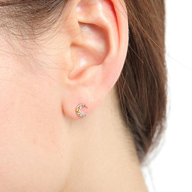 10金ピアス 三日月 月 ムーン レディース 誕生石 天然石 ゴールド 爆