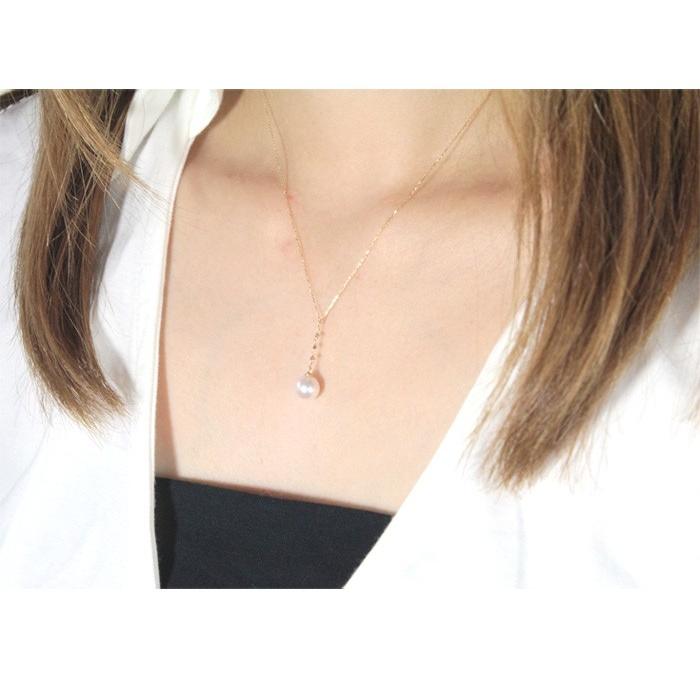 10金ネックレス レディース ペンダント k10 パール ネックレス Y字 