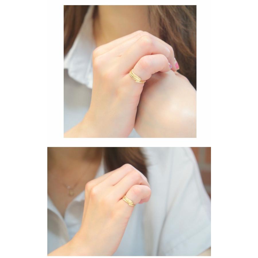 リング ピンキーリング 18金 k18 18k フェザー 羽根 羽 重ねづけ