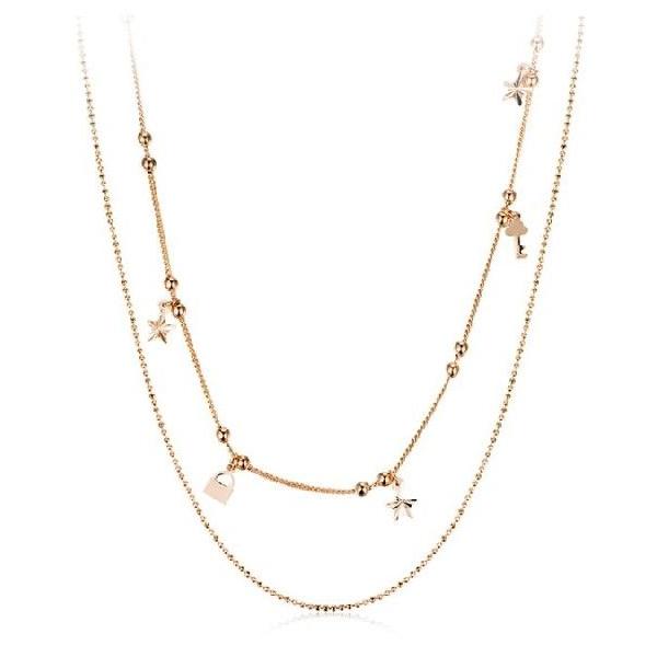 ネックレスツインチェーン ピンクゴールド 星 スター 南京錠 キー 