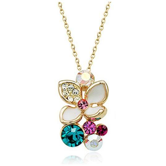 K18 スワロフスキーカラフル彩石ネックレス　ピンクゴールドRGP｜jewelrysanmi