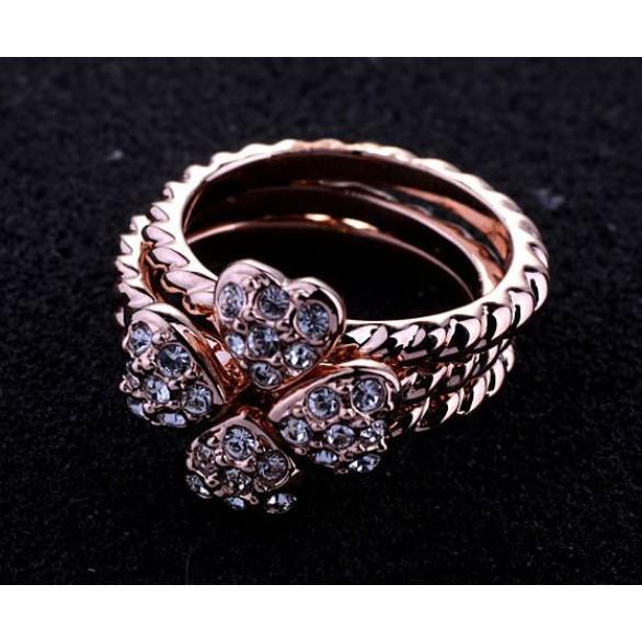 指輪 リング K18 3点セットジュエリー CZ彩石 幸運クローバー ハート  