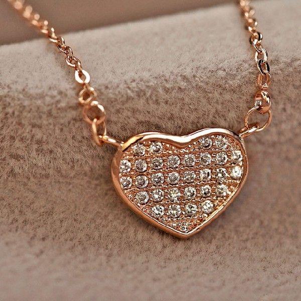 ダイヤモンドCZハート彩石満天星ネックレスピンクゴールド : JEWELRY 
