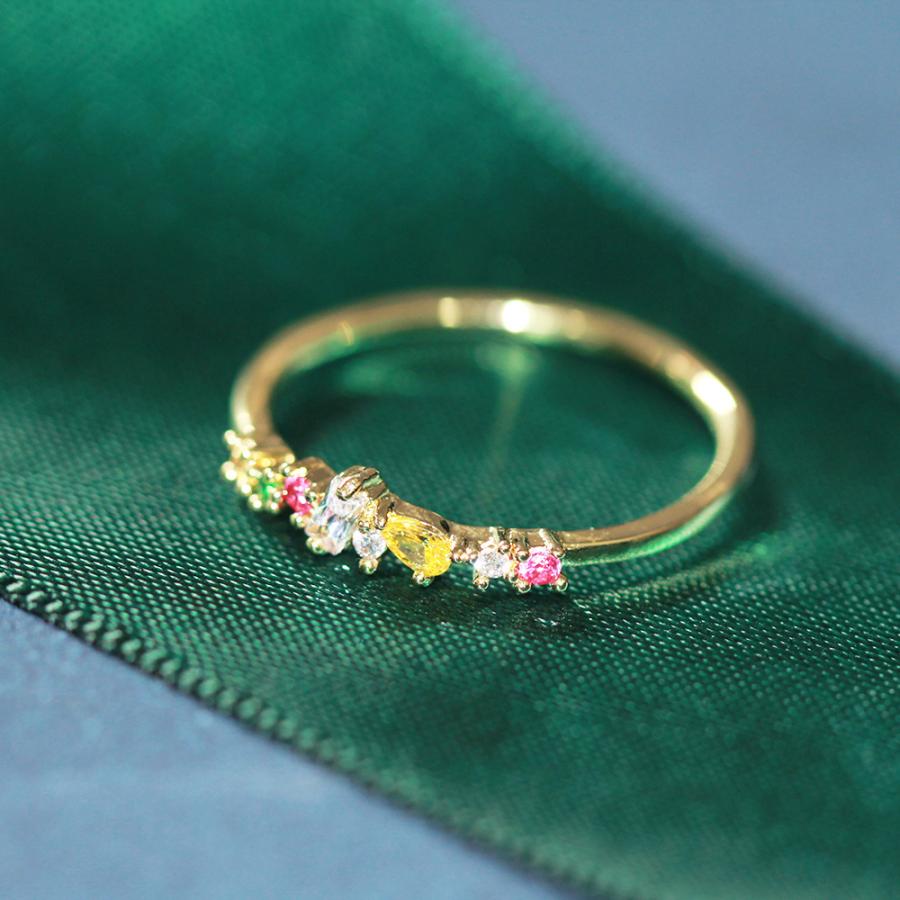 リング 指輪 レディース 高級 カラフル彩石 誕生石 華奢 K18金