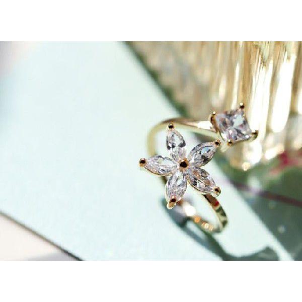 指輪 リング K18 ジュエリー輝き 本物の煌きダイヤモンドCZ花柄彩石 超美指リング ピンクゴールド18K :SR0002:JEWELRY