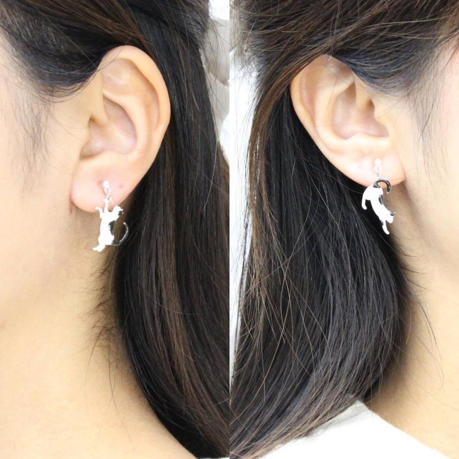 ピアス イヤリング 猫 cat アシンメトリー エナメル レジン 選べる