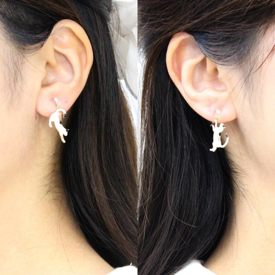 ピアス イヤリング 猫 cat アシンメトリー エナメル レジン 選べる