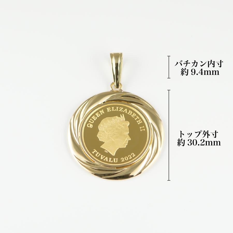 ペンダントトップ K24 ツバルホース コイン 1/5oz K18 枠付 (Type-GR 