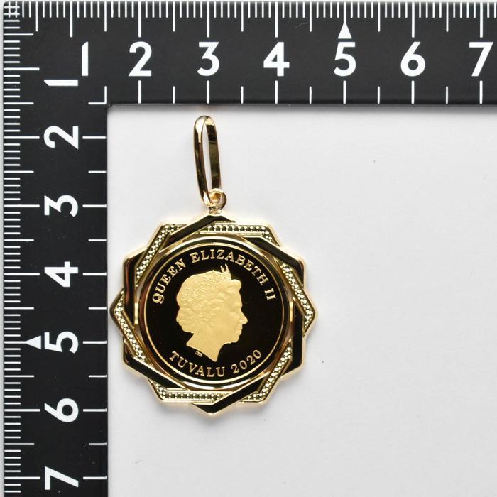 ペンダントトップ K24 ツバルホース コイン エリザベス表 1/5oz K18 枠