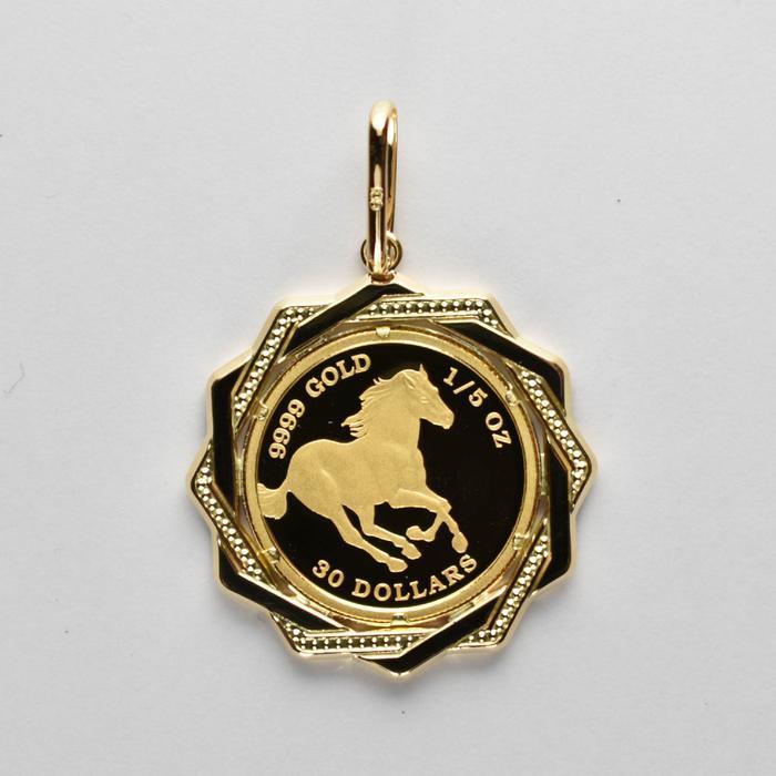 K24ネックレストップ K18枠 ツバル ペンダントトップ 楽天市場】ペンダントトップ K24 ツバルホース コイン 1/10oz K18 枠付