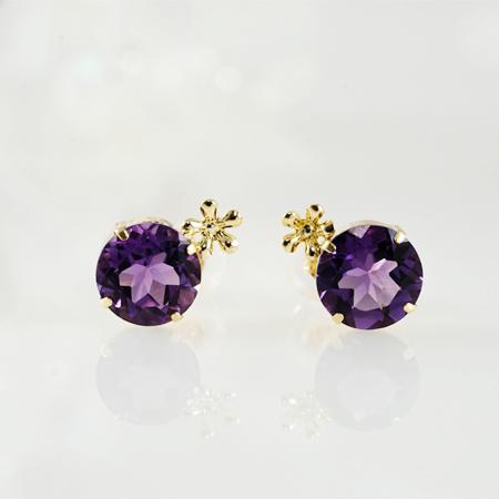 新品K18 アメシスト 8mm ピアス 花パーツ付き : JEWELRYWORLD 