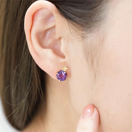 新品K18 アメシスト 8mm ピアス 花パーツ付き : JEWELRYWORLD