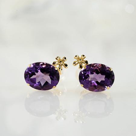 新品K18 アメシスト 8×10mm (小判) ピアス 花パーツ k18 