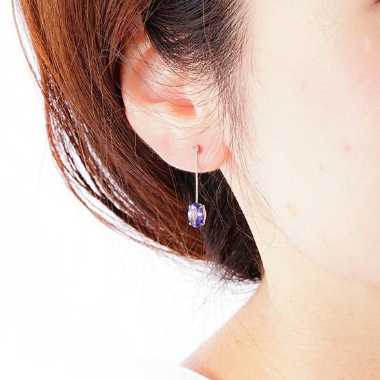 新品PT900プラチナタンザナイト ブラタイプピアス 小判型(大粒5×7mm 