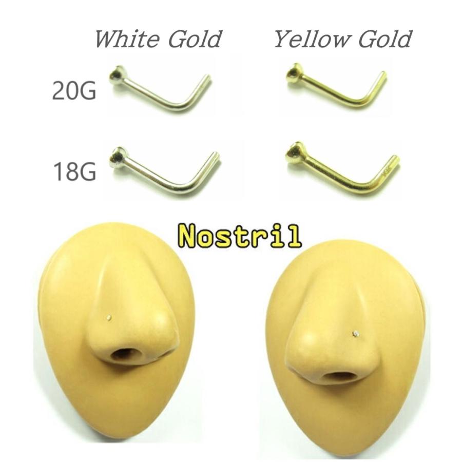 K14 鼻ピアス 14金 20G 18G ジュエルベントノストリル L型 14K 