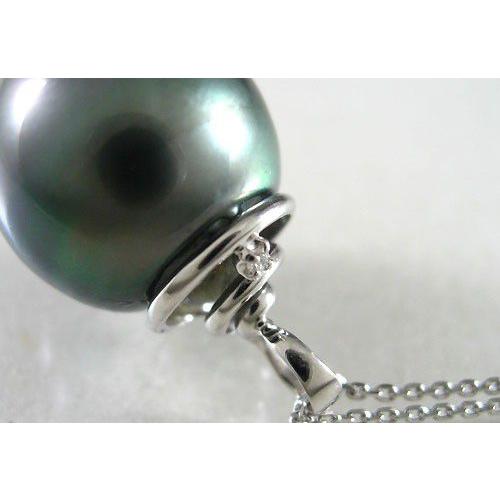 K18WG ホワイトゴールド 上質タヒチパール 黒蝶貝15.3mm ダイヤモンド D0.01ctの画像