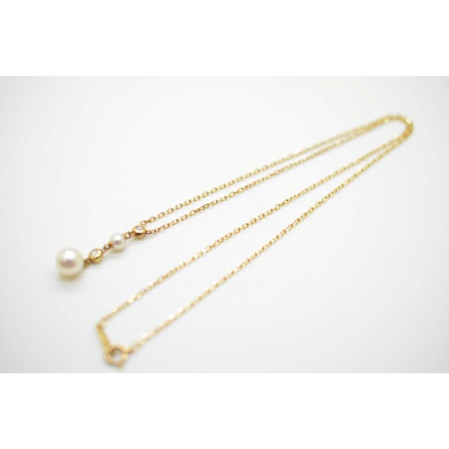 ミキモト K18 アコヤ真珠 6.7/4.1mm ダイヤモンド ネックレス 40cm 3g