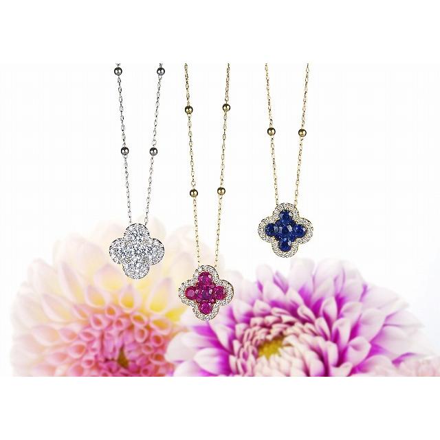 K18WG ダイヤモンド ネックレス ペンダント 四つ葉/クローバー/花/0.5