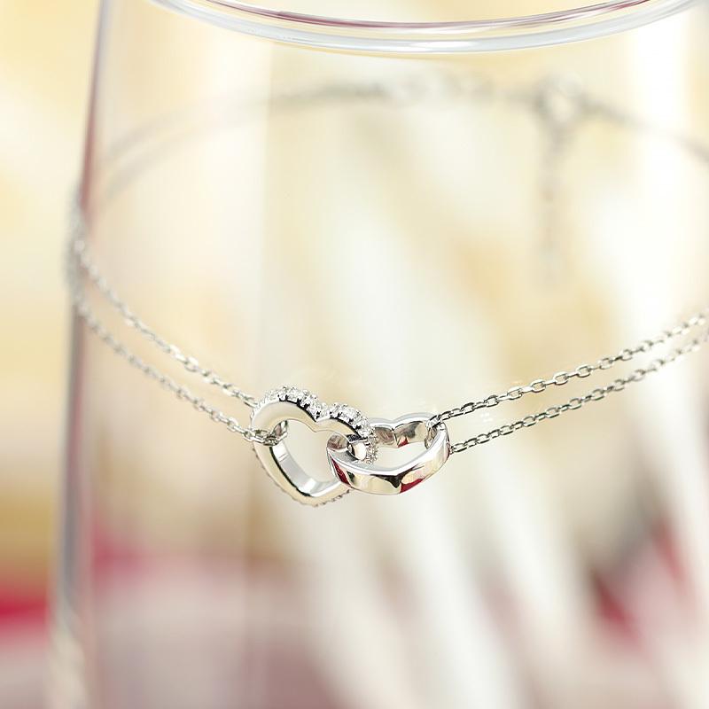 K10 K18 YG/PG Pt900 ダイヤモンド 0.12ct 【Hカラークラス/SIクラス】 絆 ハート ブレスレット ダイヤ プラチナ 18金 ゴールド プレゼント ギフト 爆買の画像