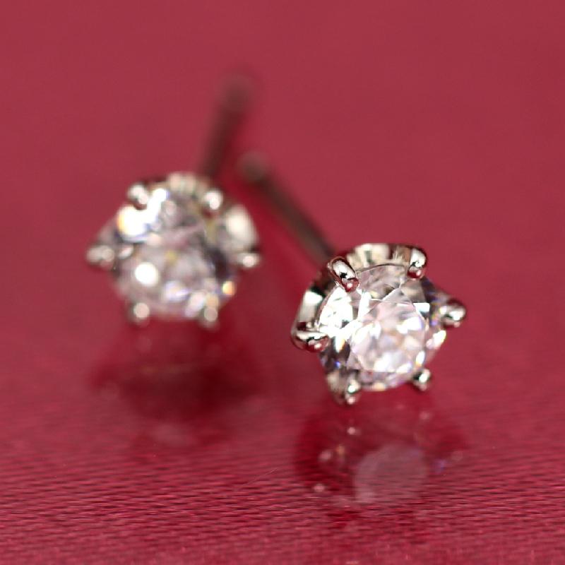 pt1000 ダイヤモンド スタッド ピアス 0.4ct 淡水パールキャッチ付 純プラチナ シンプル Diaの画像