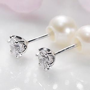 pt1000 ダイヤモンド スタッド ピアス 0.4ct 淡水パールキャッチ付 純プラチナ シンプル Diaの画像