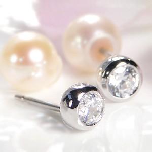 pt1000 ダイヤモンド ピアス 0.3ct 淡水パールキャッチ付 フクリン 一粒石 純プラチナ【Hカラークラス/SIクラス】の画像