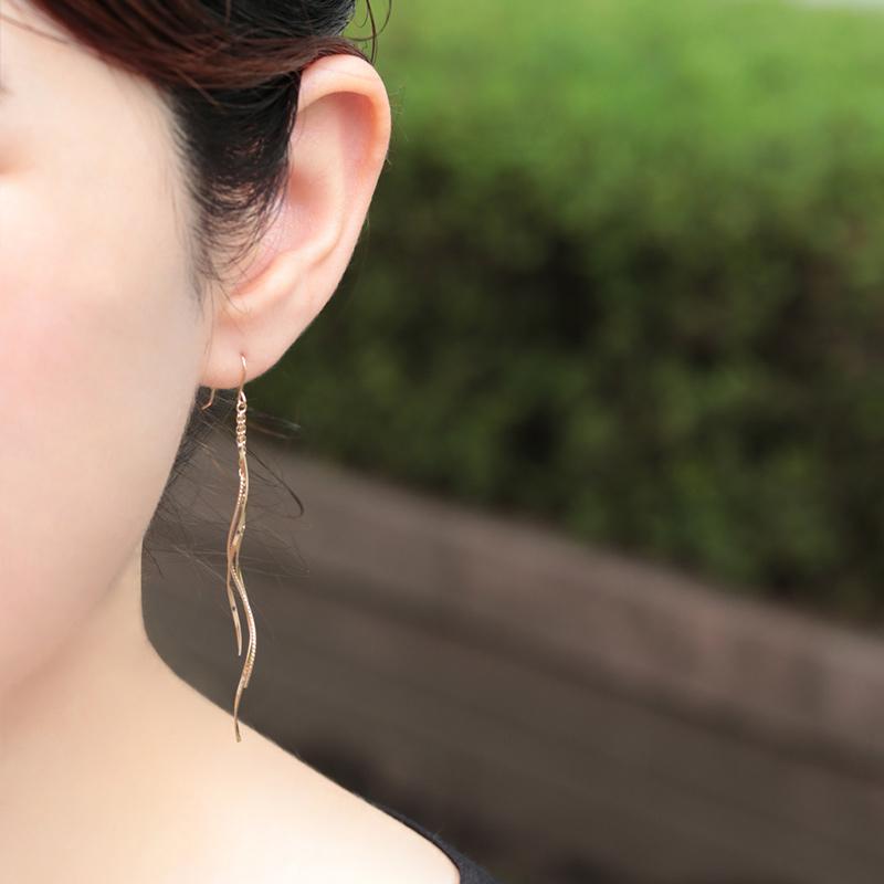 k10 YG ゴールド ピアス ロング アメリカンタイプ Jeweluce K10 YG イエローゴールド ロング ピアス ゴールド 10金