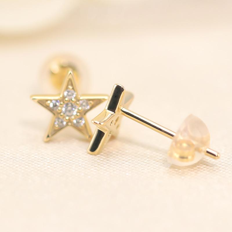 0.06ct ダイヤモンド ピアス K18 YG/PG ゴールド ダイヤ  Hカラー SIクラス 18金 星 可愛い パヴェ スター シリコン 両耳 爆買の画像