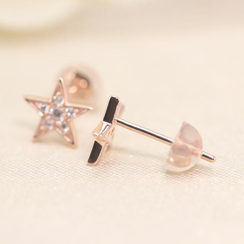 0.06ct ダイヤモンド ピアス K18 YG/PG ゴールド ダイヤ  Hカラー SIクラス 18金 星 可愛い パヴェ スター シリコン 両耳 爆買の画像