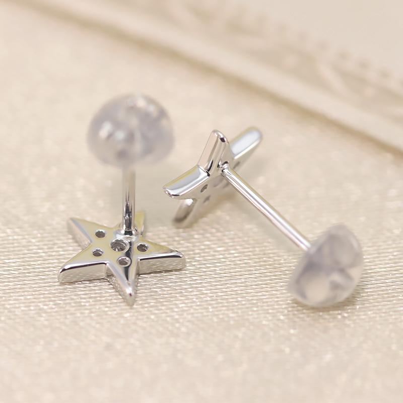 0.06ct ダイヤモンド ピアス K18 YG/PG ゴールド ダイヤ  Hカラー SIクラス 18金 星 可愛い パヴェ スター シリコン 両耳 爆買の画像