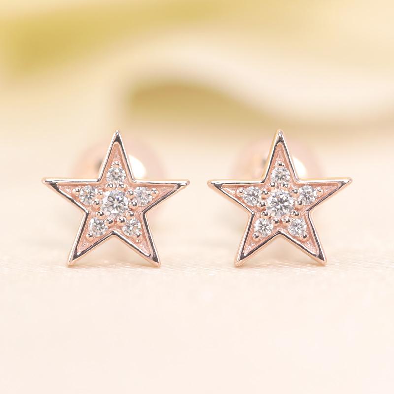 0.06ct ダイヤモンド ピアス K18 YG/PG ゴールド ダイヤ  Hカラー SIクラス 18金 星 可愛い パヴェ スター シリコン 両耳 爆買の画像